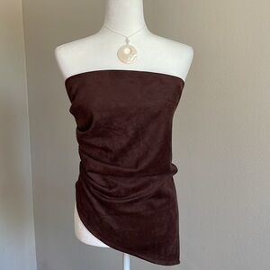 NWT Brown Suede Asymmetrical Strapless Top Size 2X